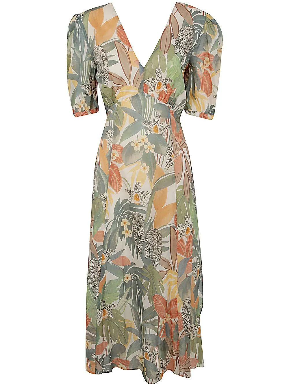 TWINSET JUNGLE PRINT V-NECK POPELINE DRESS