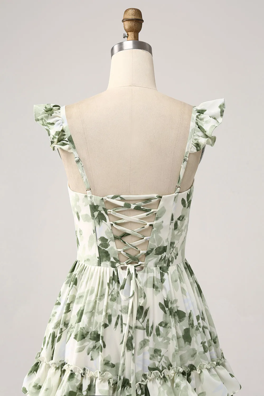 Verde floreale volant a più livelli Prom Dress con fessura