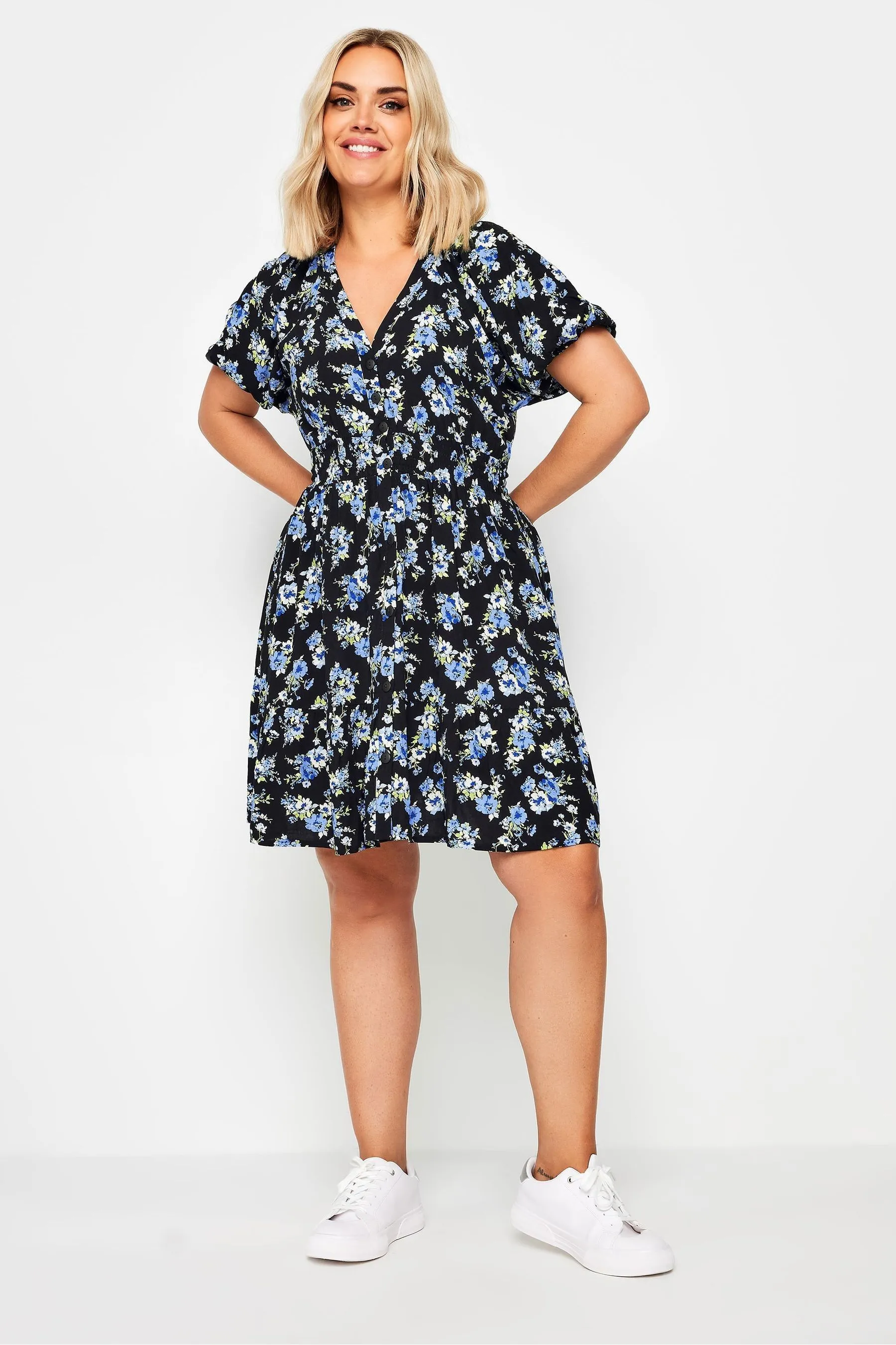 Yours Curve Floral Print Button Through Dress