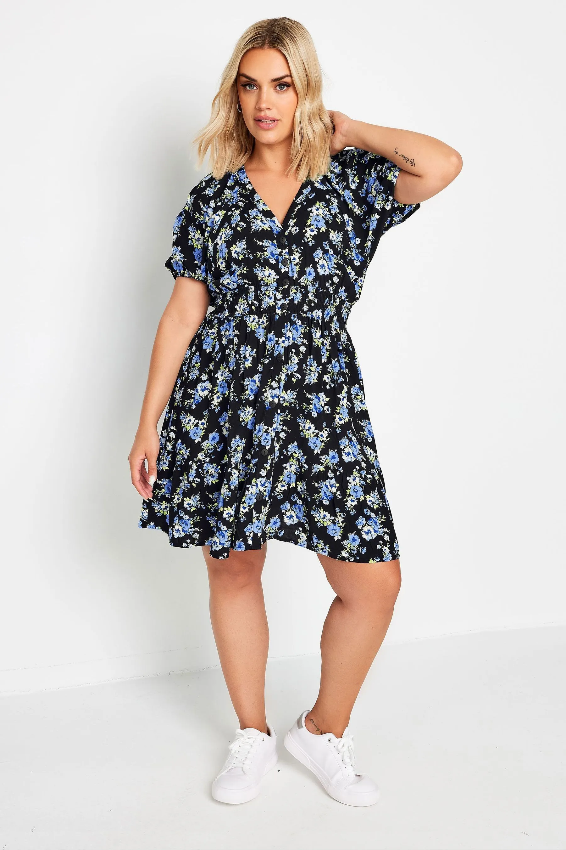 Yours Curve Floral Print Button Through Dress