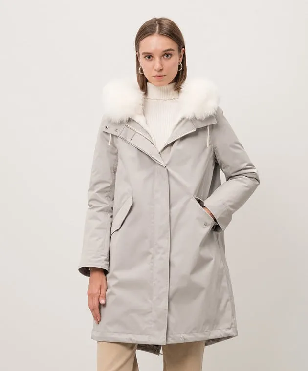 Yves Salomon Army Parka grigio con fodera in piumino removibile con pelliccia di volpe 22WFM01385F52X