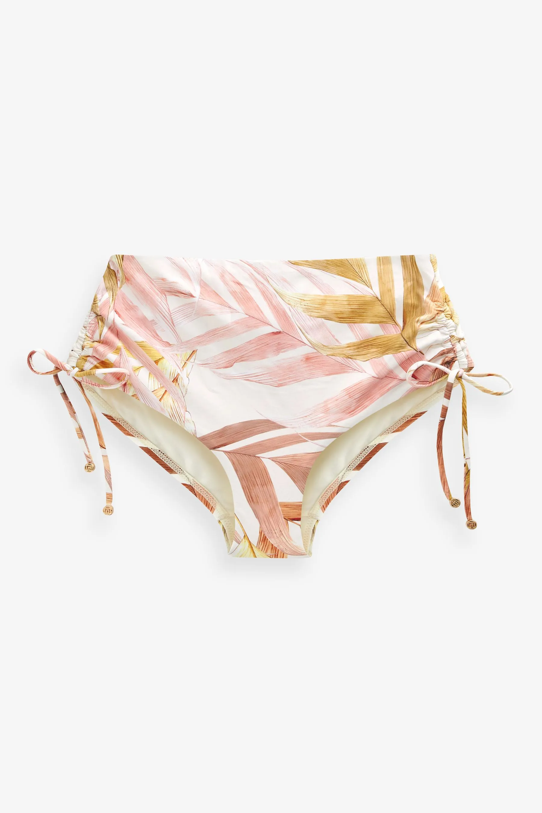 Écru con foglie  - Slip bikini sgambati con volant laterali